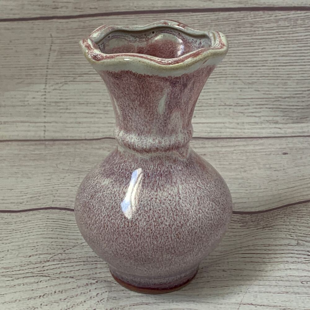Vintage Lavender Purple Stoneware Vase Small Drip Glaze Stone Pottery Flowers